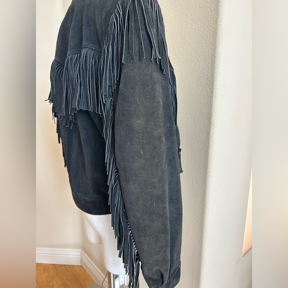 Wilson’s Vintage Fringe Bomber Jacket Small Black Suede Zipper Front - Picture 6 of 11